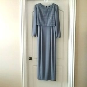 Rimini long evening gown in gray with beaded front